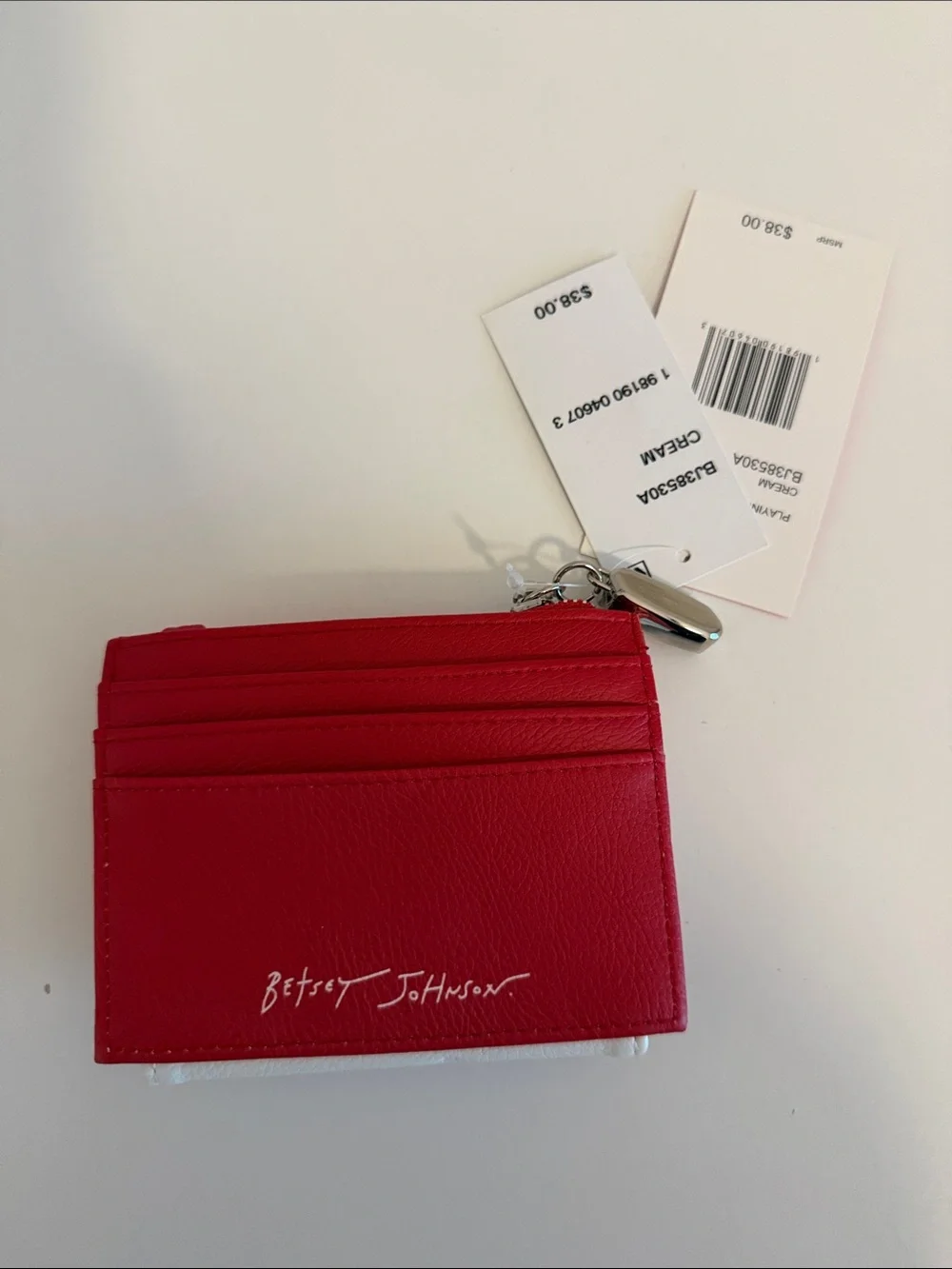 Betsey Johnson Red Card Wallet with Silver Charm
